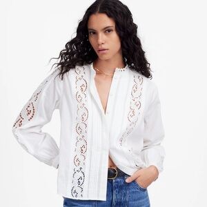 NWT Madewell Lace-Inset Pintucked Button Up Top in White Size XS NU473 Bohemian